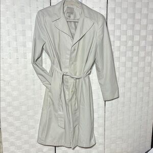 Anne Klein Elegant Bone Trench Coat Side Zip Pockets Size 6
